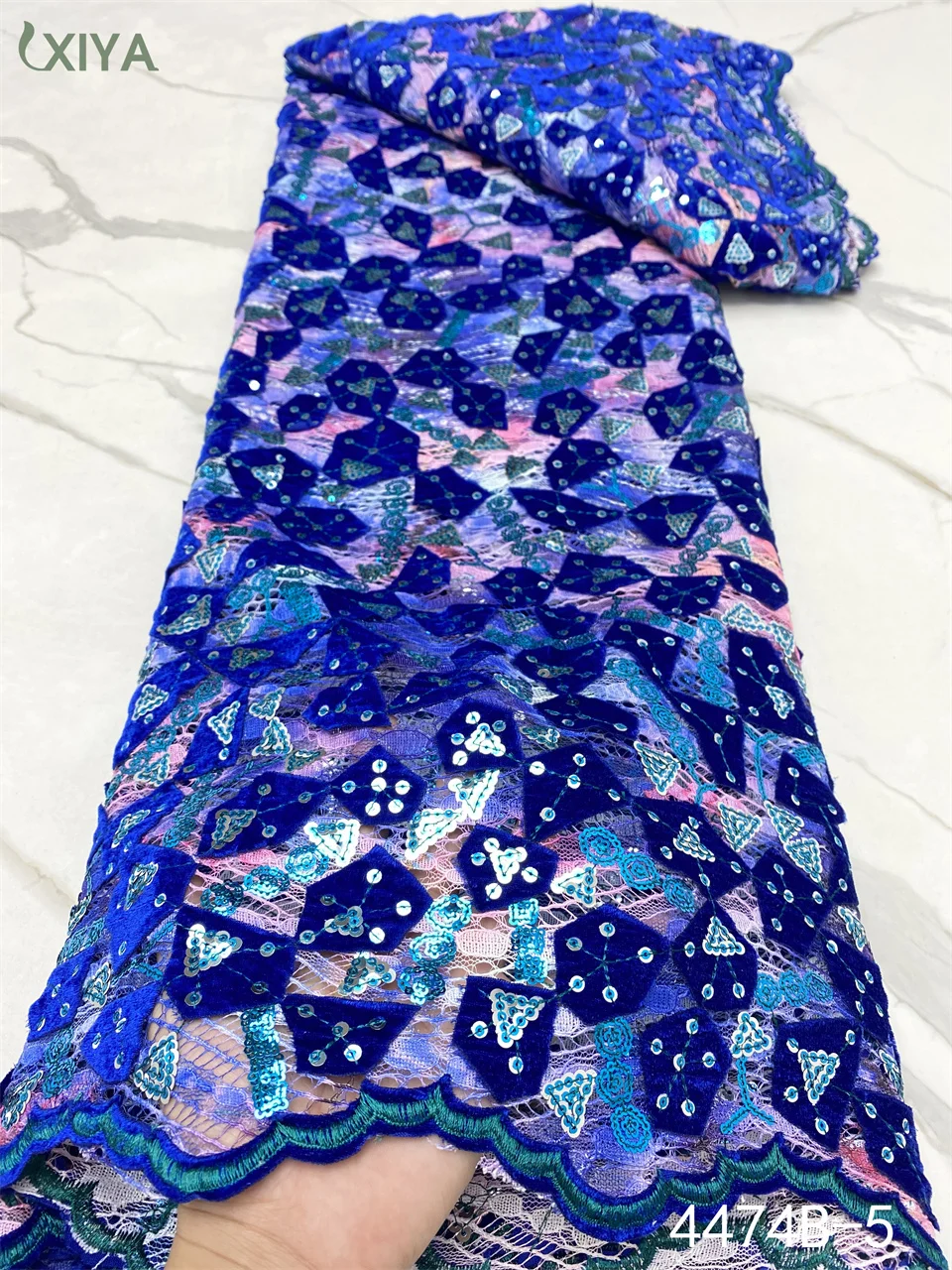 

High Quality Velvet Lace Fabric with Sequins African Lace Fabric Embroidery Nigerian French Mesh Sequence Lace Fabric APW4474B