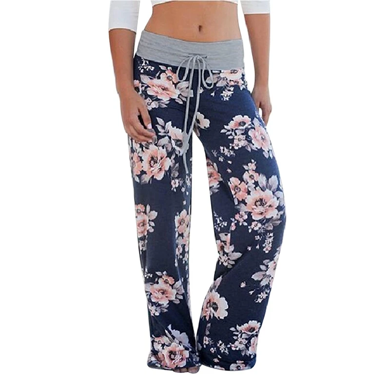 

2 Pcs Women's Joggers Pants Sports Yoga Pants Trousers Wide Leg Pant High Waist Sweatpants Black Size L & Blue Size L