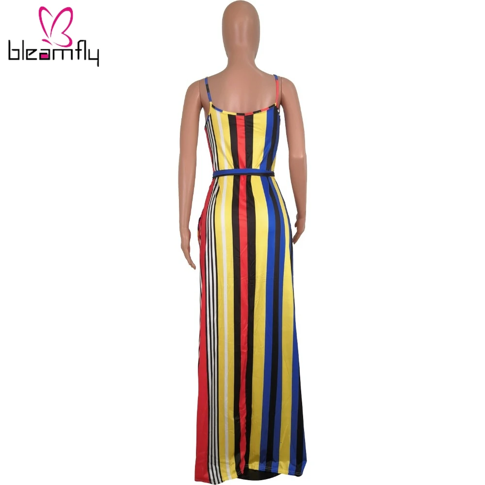 2019 женское летнее платье макси в полоску винтажное модное пляжное Длинное