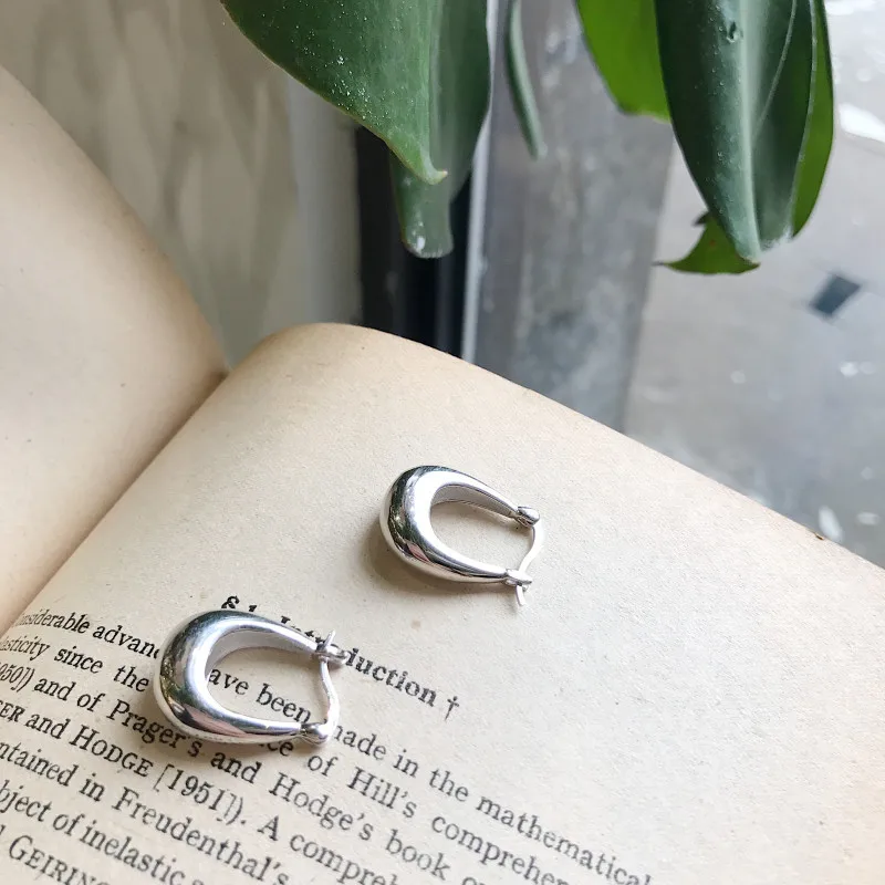 CUTE Authentic 925 Sterling silver Morocco Glossy U" Shape Geometric Hoop Huggie Earrings FINE jEWELRY TLE883 | Украшения и