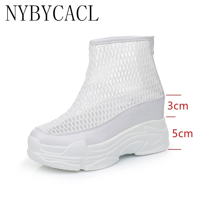 

Women's Summer Boots Breathable Mesh High Heels Shoes For Women 2021 Summer Rubber Sole Women Ankle Boot Wedge Fashion Shoes NEW