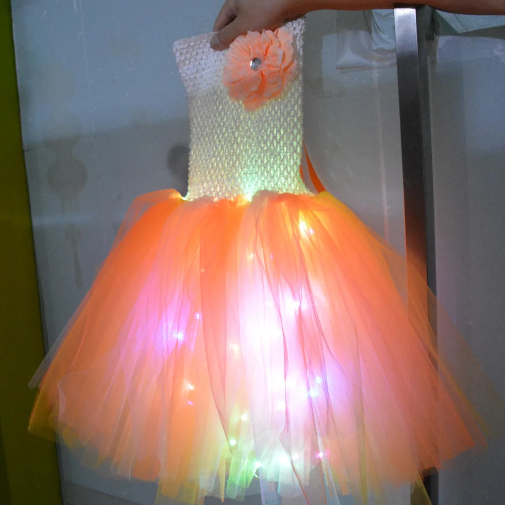 

Светодиодное светящееся цветочное Радужное платье для девочек, платье принцессы на подтяжках, пачка, Вечернее бальное платье, одежда для св...