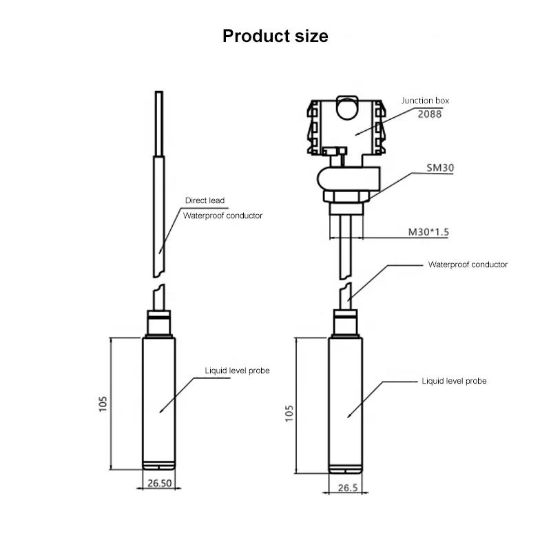 

Cable type liquid level sensor / input type transmitter RS485 digital water level detector for aquaculture