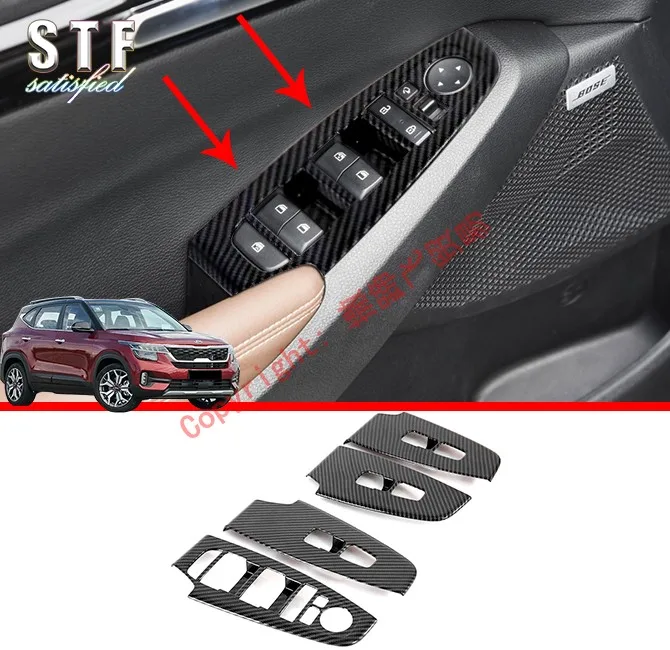 

Carbon Fiber Style Interior Door Window Buttons Cover Trim For KIA Seltos 2019 2020
