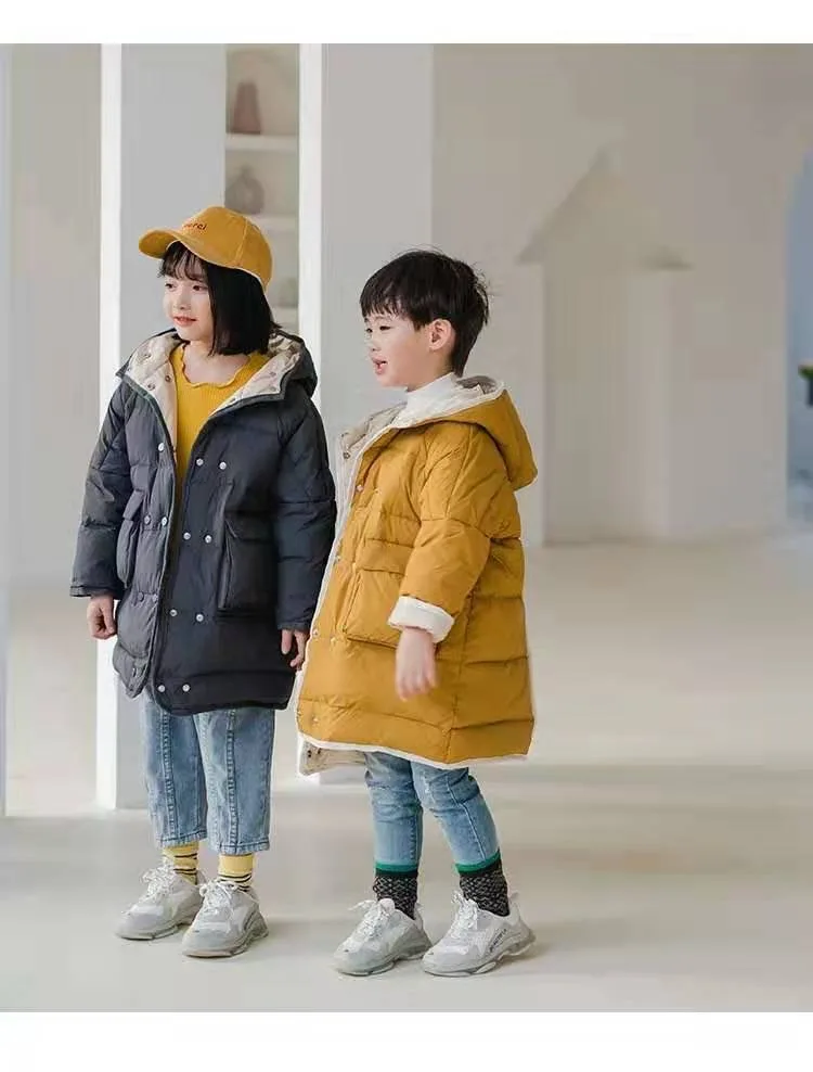 Зимнее пальто для маленьких девочек пуховик с наполнителем из белого утиного