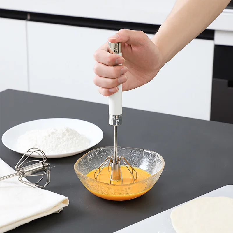 

Semi-automatic Mixer Egg Beater Manual Self Turning Stainless Steel Whisk Hand Pressure Blender Egg Cream Stirring Kitchen Tools