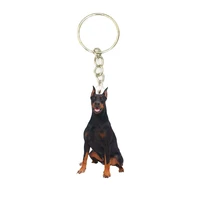 acrylic dobermann dog keyring animal strong dogs stainless steel keychain men car key chain ring gift gifts for women keyring