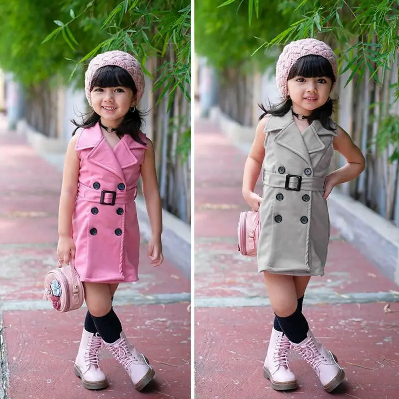 Одежда для малышей девочки Дети без рукавов плащ Тренч отложной воротник