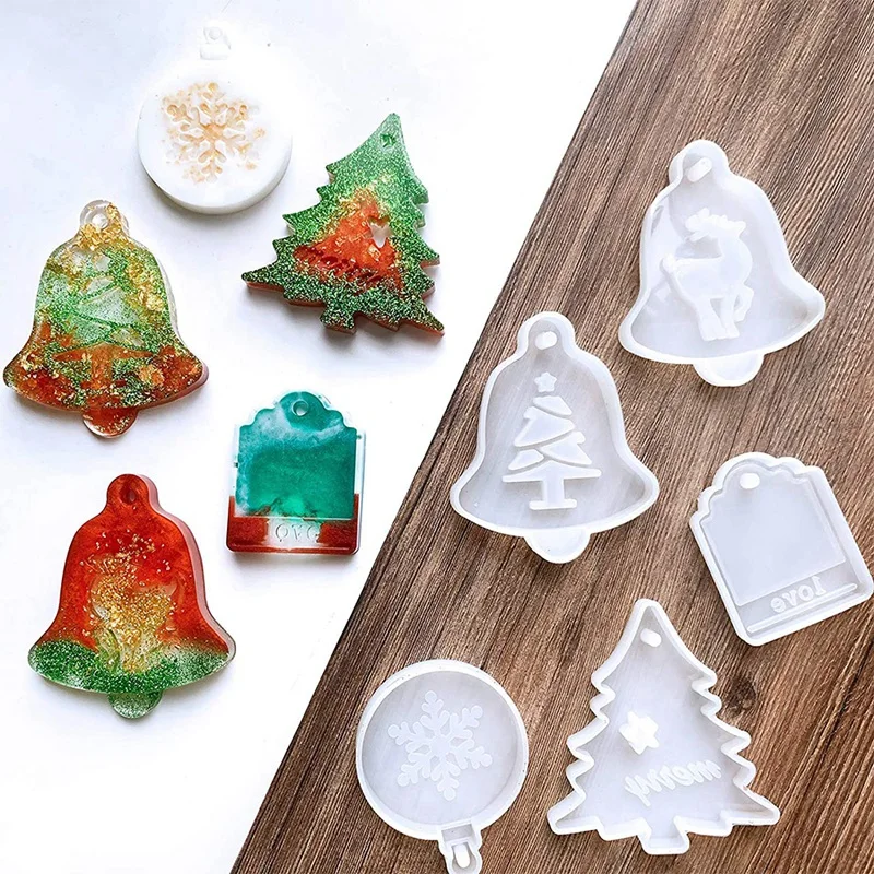 

Christmas Resin Molds - 5 Silicone Molds for Making Christmas Ornaments - Including Tree/Bells/Snowflake/Love Tags
