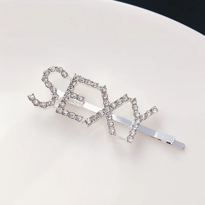 

Silver Letter Hair Clips Women Rhinestone Hairpins Accessories For Girls Hairpins Hair Styling Accessories LOVE SEXY HAPPY