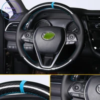 diy for toyota camry corolla levin highlander avalon 2012 2020 hand stitch car steering wheel cover black carbon leather wrap