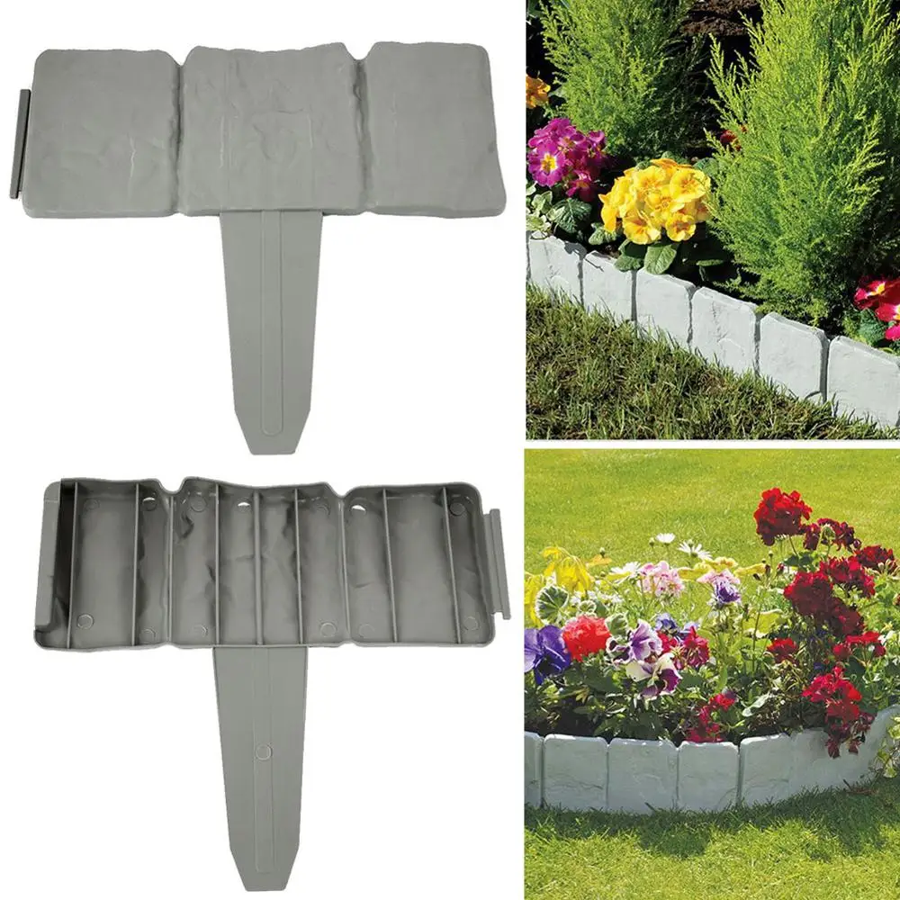 

10/20/30/PCS Grey Garden Fence Edging Cobbled Stone Effect Plastic Lawn Edging Plant Border Decorations Flower Garden Decorate