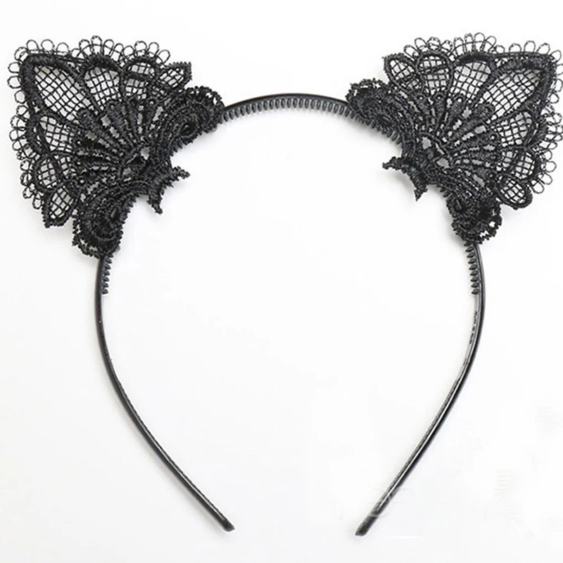 Женская Кружевная повязка на голову с кошачьими ушками |