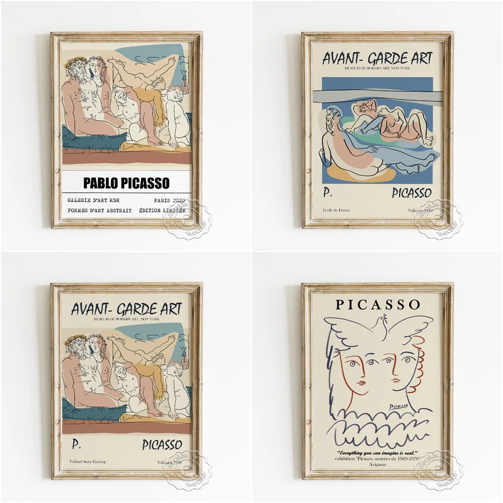 

Pablo Picasso Avant-garde Exhibition Modern Poster, Line Drawing Collection Wall Stickers, Human Body Sketch Abstract Home Decor