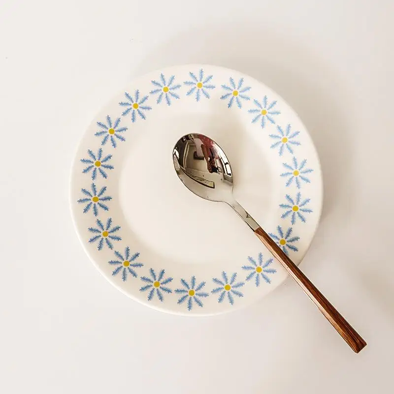 

Korean-style Blue Small Shredded Sun Disk Salad Plate French Western Plate 8 Inches Fruit Dessert Ceramic Plate