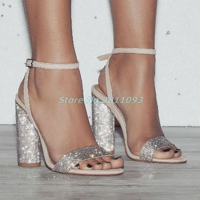 

Gorgeous Strappy Toggle Heels Sandals Featuring A Cross Over Detail Upper Block Heel Crystal Bling Bling Summer Sandals
