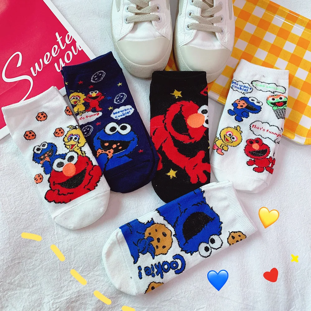 

Women Socks For Girls Cotton Ankle Socks Woman Sesame Street Cartoon Socks Elmo Cookie Monster Ladies Cute Ankle Sock Short Sox