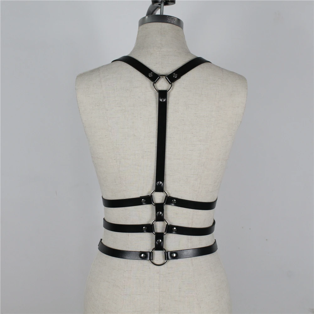 

TRODEAM Women Harness Garter Belt Lingerie Harajuku Leather Harness For Woman Bra Cage Sexy Suspender Stocking Goth Garter Belt