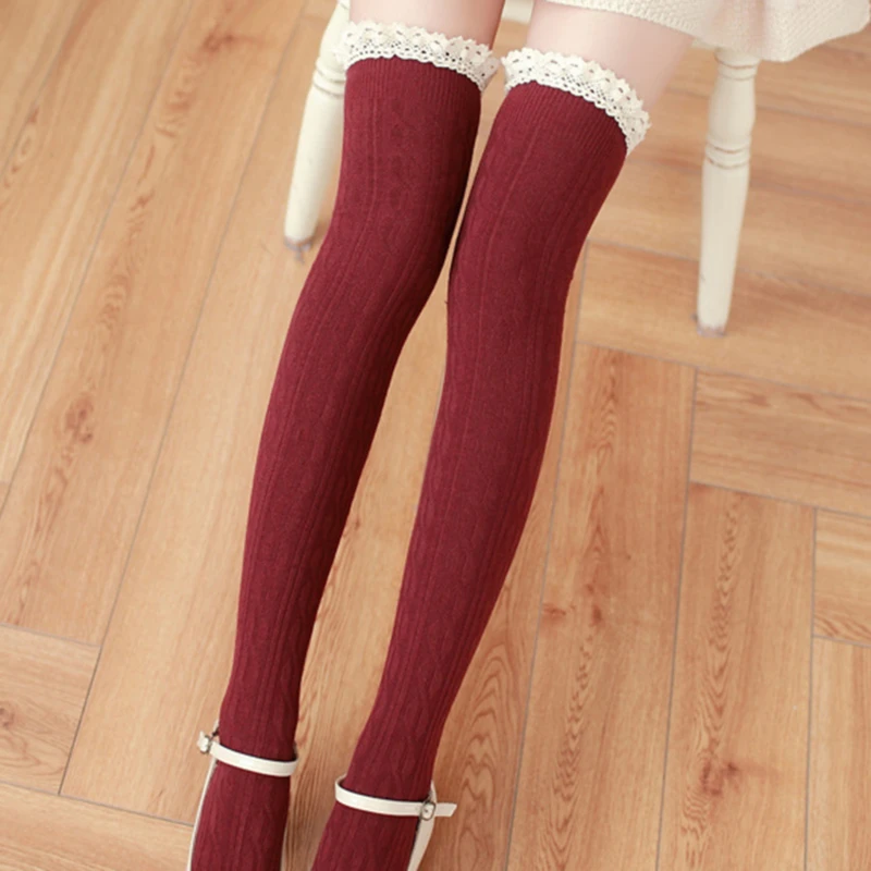 Winter Warm Stockings Fashion Comfortable Cotton High Tight Knitted Thigh Lace Christmas Autumn Women | Женская одежда