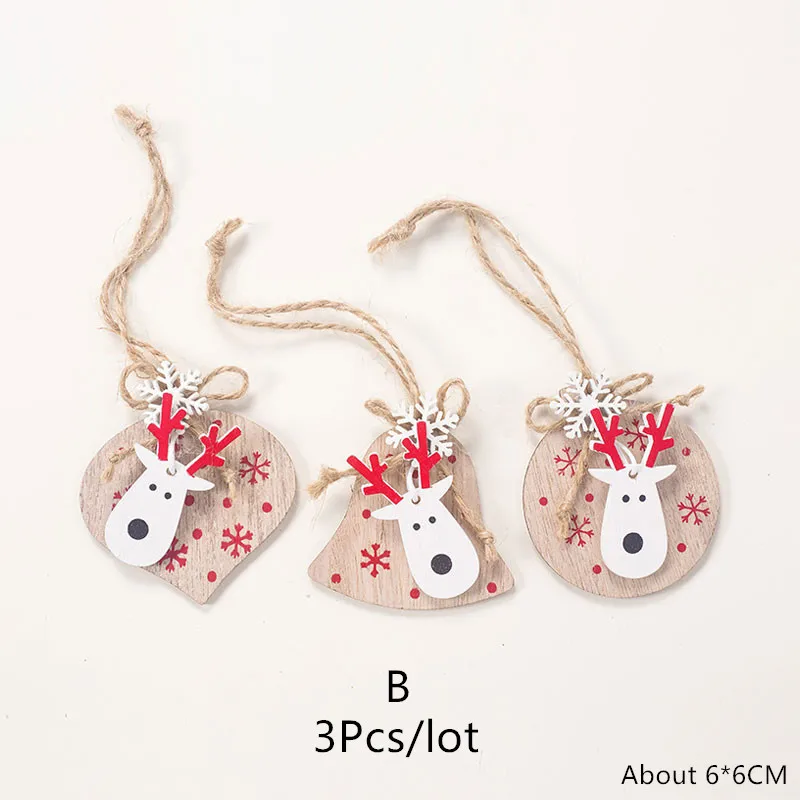 3Pcs B Новинка, новогоднее, новейшее, натуральное, рождественское, деревянная подвеска, Рождественская елка, дерево, ремесло, Noel Deco, Рождественское украшение для дома, Navidad, подарок - Цвет: 3Pcs B