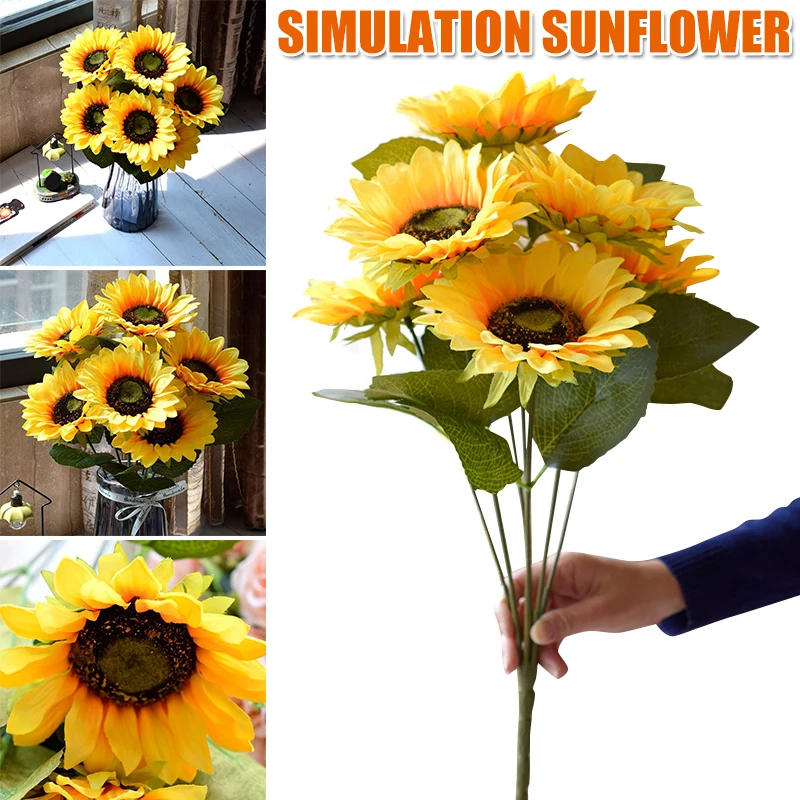 

7 Heads Artificial Sunflower for Home Party Decoration Wedding Decor Bride Holding Flowers DIY Handicrafts HUG-Deals