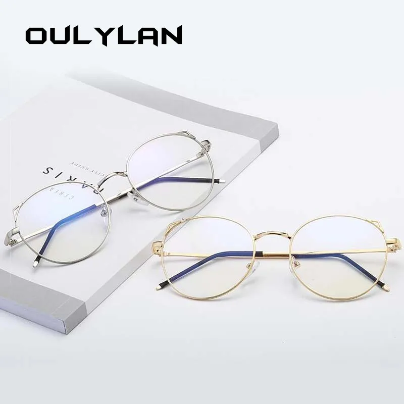 Oulyan классические кошачьи уши очки для близорукости женские круглые металлические оправы для очков женские прозрачные оптические очки диоптрий-1,0-2,0-3,0