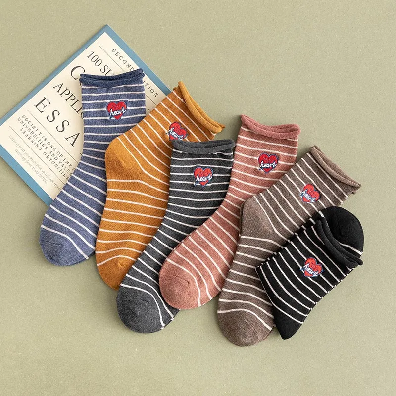 COSPLACOOL/теплые носки с вышивкой и надписью сердце забавные в полоску Harajuku