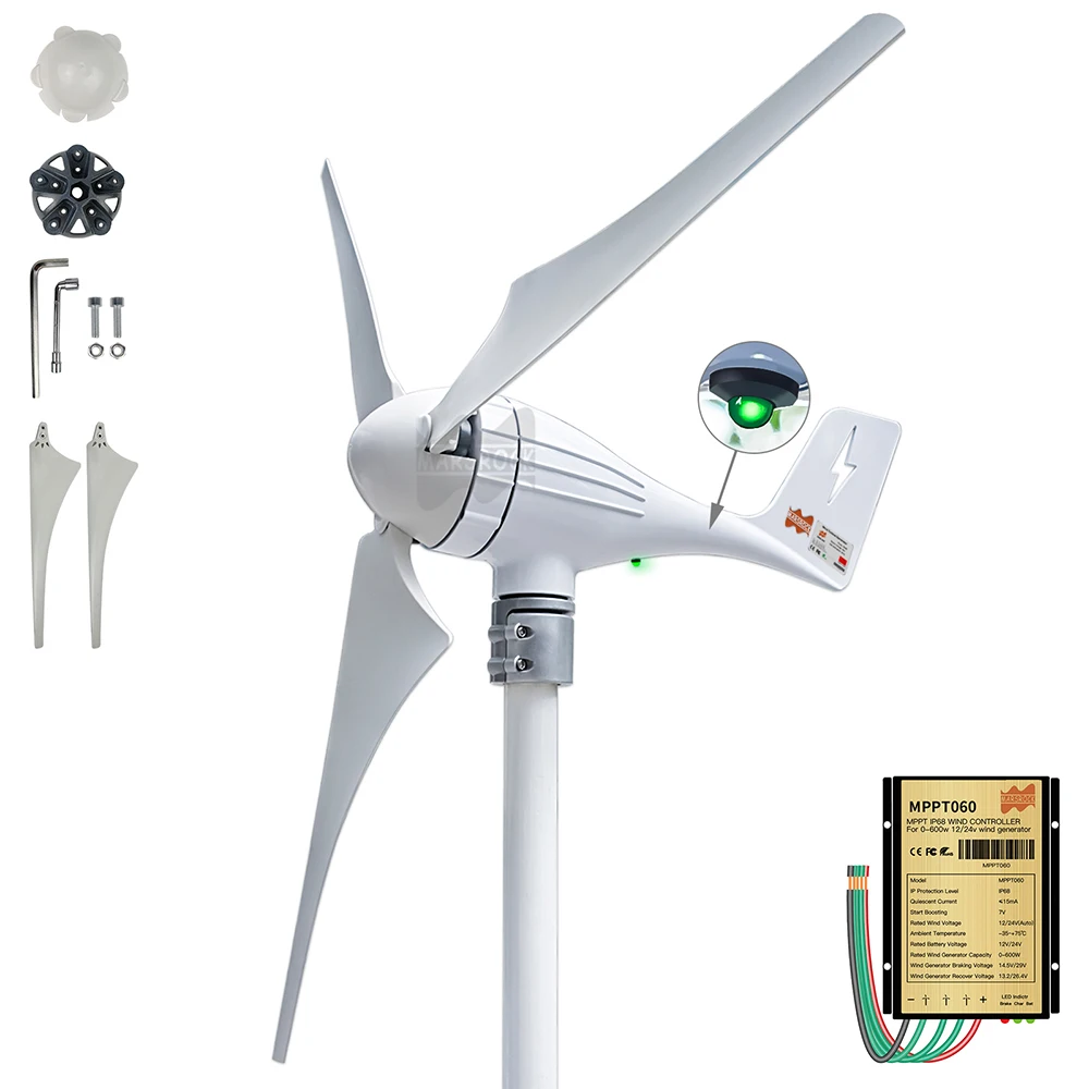 3 5 6 Blades Residential Ac Hawt Wind Mill With Free Mppt Controller Charging Indicator Led