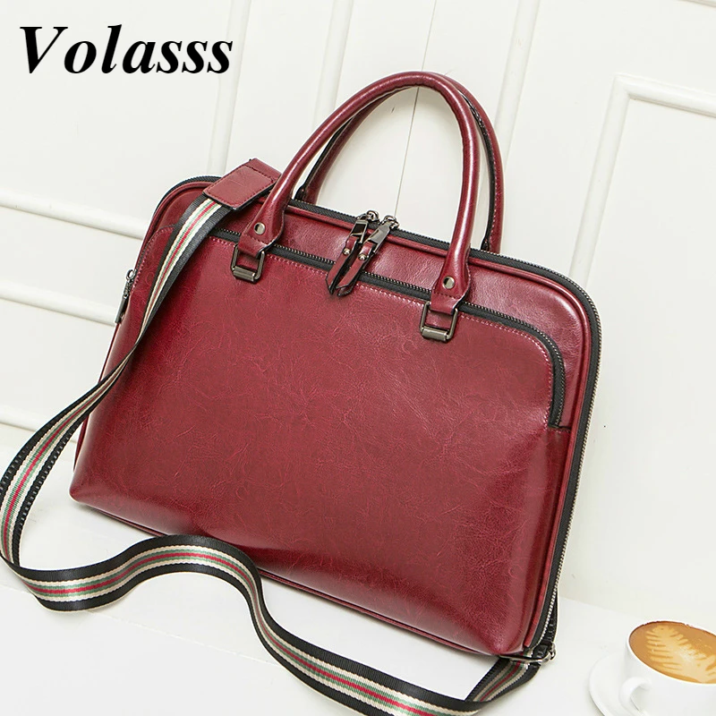 2022 new cowhide womens briefcase business handbag women genuine leather bag 14 6 inches laptop computer bag office bags free global shipping