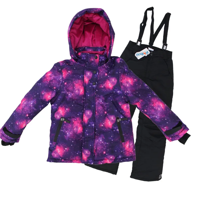 Зимний детский лыжный костюм с капюшоном для девочек лыжная куртка + зимние штаны