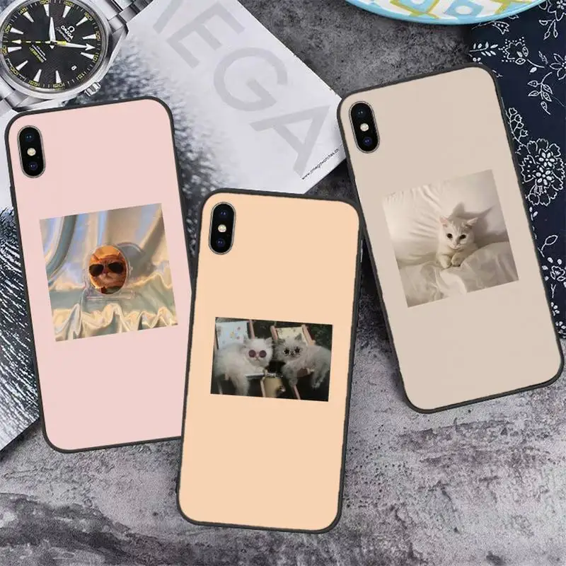 

Pink Aesthetic cute cat Phone Case for iPhone 11 12 13 pro XS MAX 8 7 6 6S Plus X 5S SE 2020 XR mini