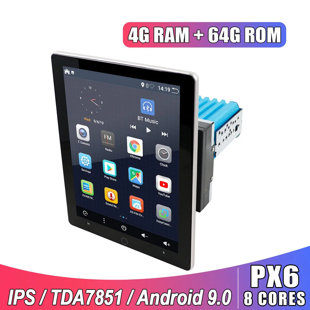 

Универсальный Автомобильный мультимедийный проигрыватель на Android с большим IPS-экраном 10,1 дюйма, вращающимся электрическим экраном, GPS-навиг...