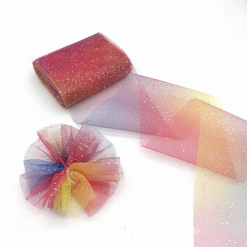 5 ярдов Красочные градиент пятно лента органзы Радуга Подарочная упаковка