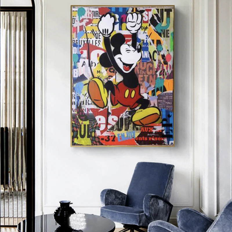 Graffiti Art Funny Disney Mickey and Minnie Canvas Painting Street Poster Print Wall Picture for Living Room Decor | Дом и сад
