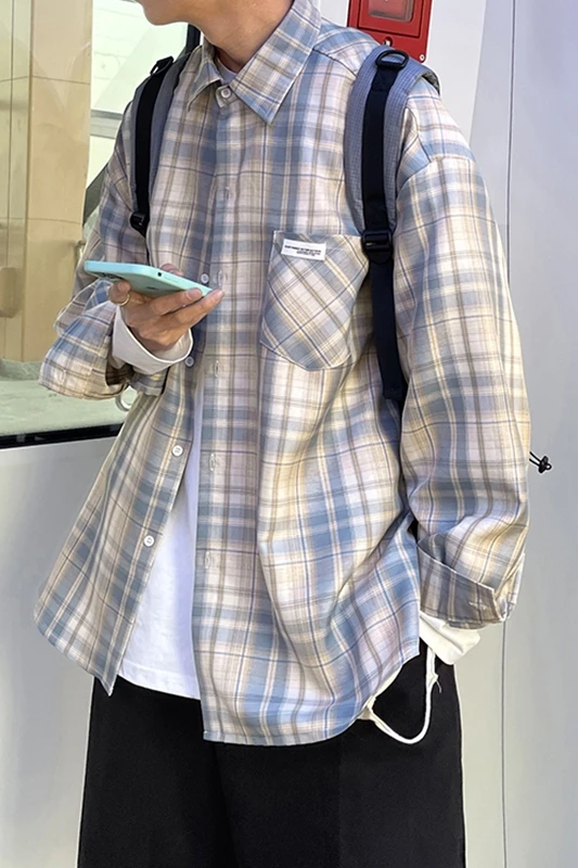 

Plaid Shirt Men's Long-Sleeved Japanese Spring Fashion Brand Trendy Handsome Shirt Casual All-Matching