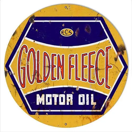 

Golden Fleece Motor Oil Gasoline Sign Round Metal Tin Sign Suitable for Home and Kitchen Bar Cafe Garage Wall Decor Retro