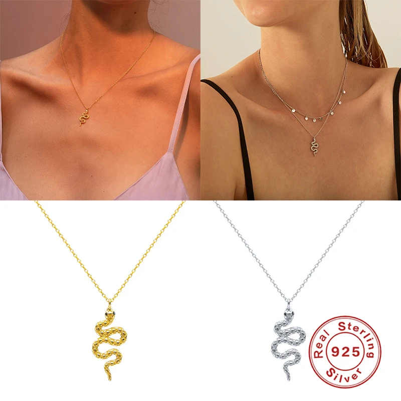 

Aide 925 Sterling Silve Winding Snake Pendant Necklace Women Gifts Punk Style Charm Gold Choker Necklace Long Statement Jewelry