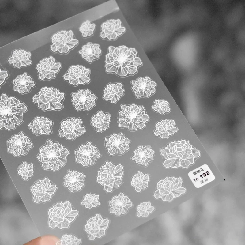 

2021 Japanese 5D Nail Art Stickers Ultra-thin Translucent White Plain Cotton Flowers Nail Sticker Back Glue Nail Foil Decoration