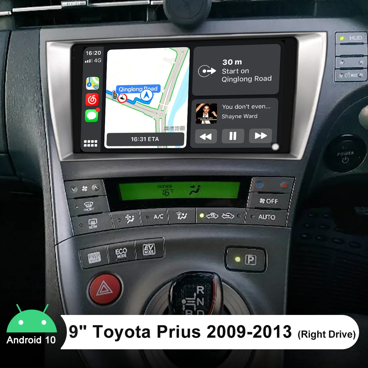 

Android 10.0 9 Inch Head Unit Car Multimedia Player GPS Navigation With Carplay With DSP For Toyota Prius 2009-2013（Right Drive）