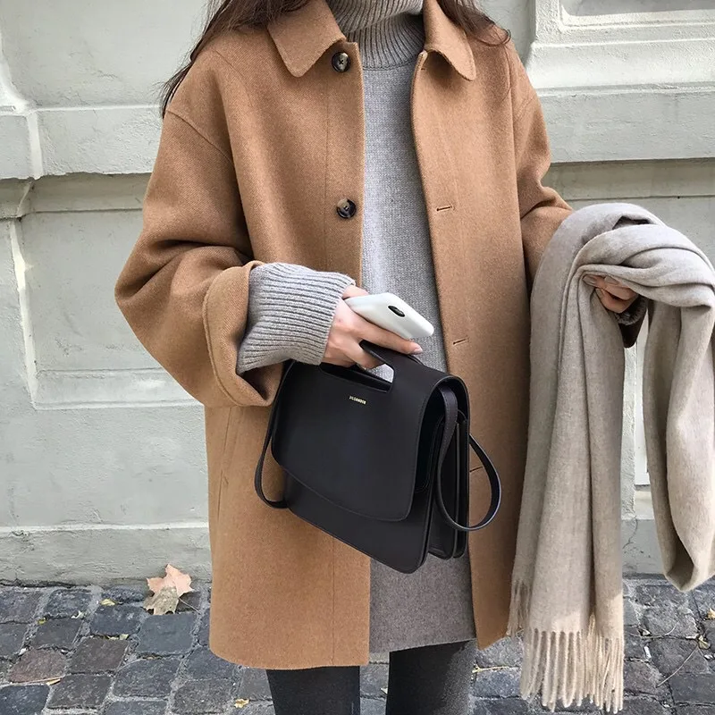 

2020 New Style for Autumn and Winter Double Sided Cashmere Coat Female Short-Height Cloak Loose Camel yang mao ni Thick Coat