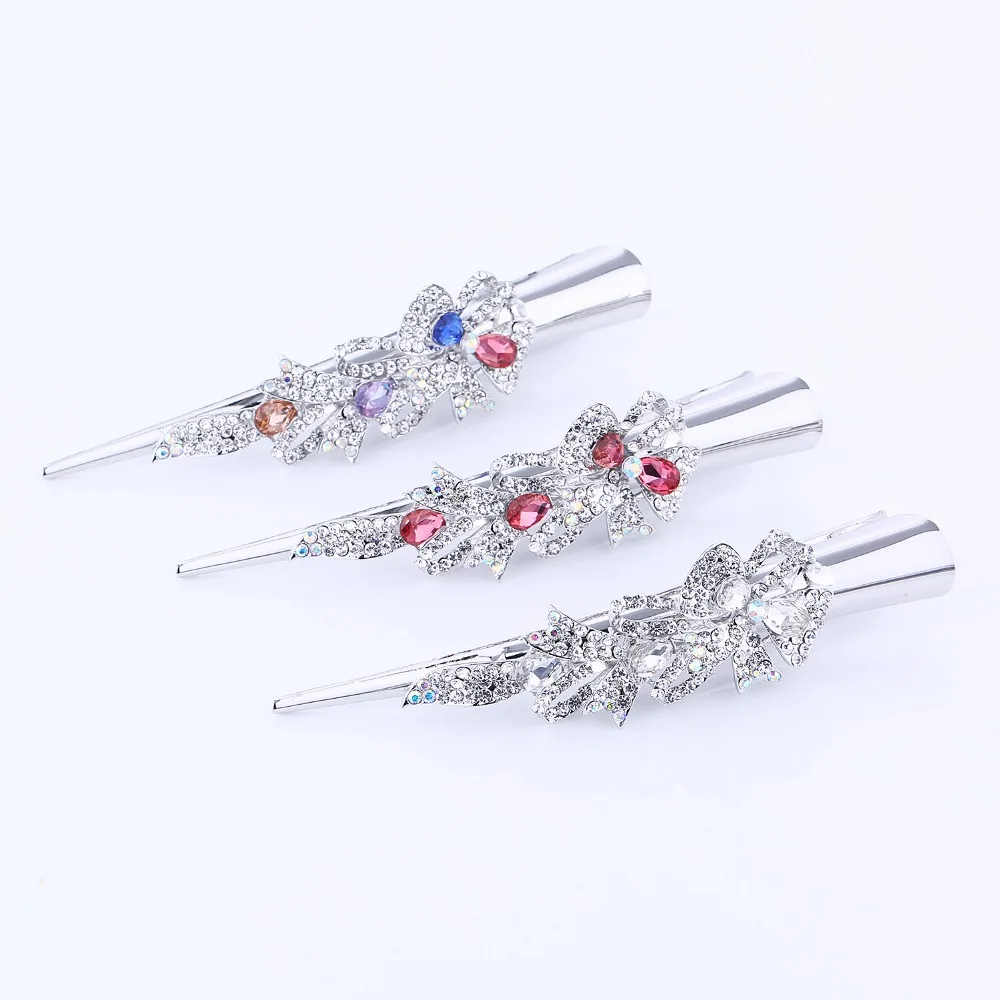 Модная металлическая заколка для волос со стразами с посеребренным цветком