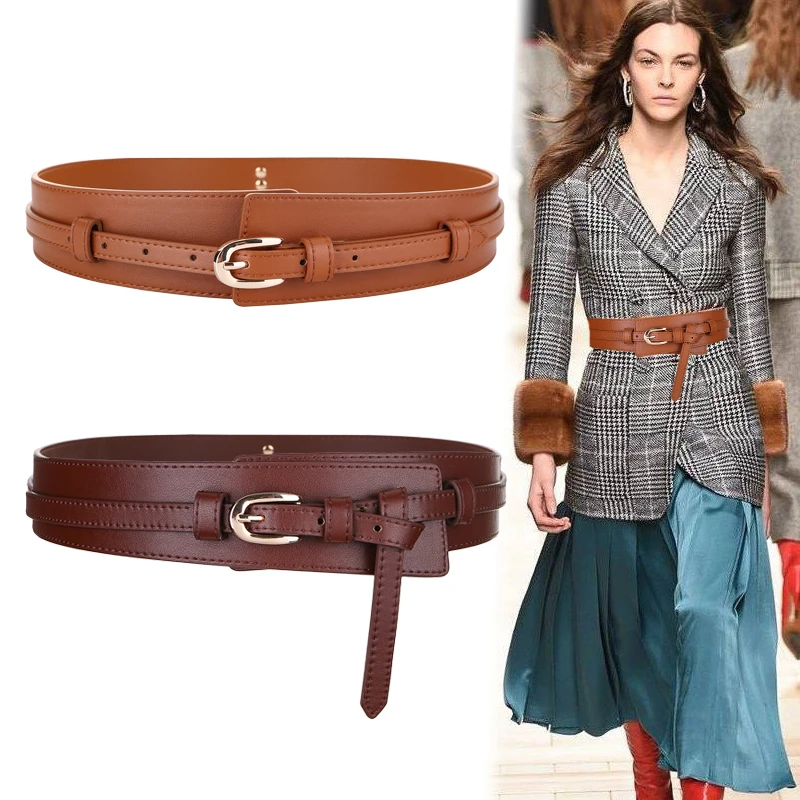 

Fashion Wide cowskin Cummerbund Women's Cummerbunds knot real leather waistbands for Dress Decorate Waist belt coat accessories