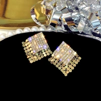 ustar shiny square crystal sequin stud earrings for women girl bijoux gold color statement fashion jewelry gifts