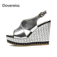 dovereiss fashion summer womens shoes narrow band silver white buckle elegant waterproof femmes wedges sandals 34 39