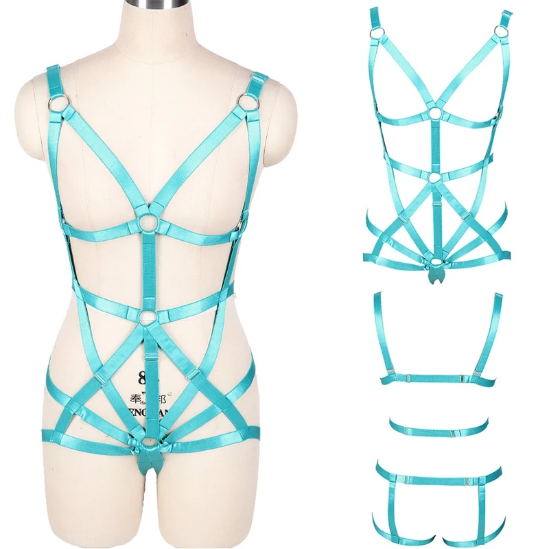 

Sexy Erotic Lingerie Womens Club Cosplay Costumes Bra Hollow Out Body Caged Adjustable Buckles Harness Belts Straps Bodysuit