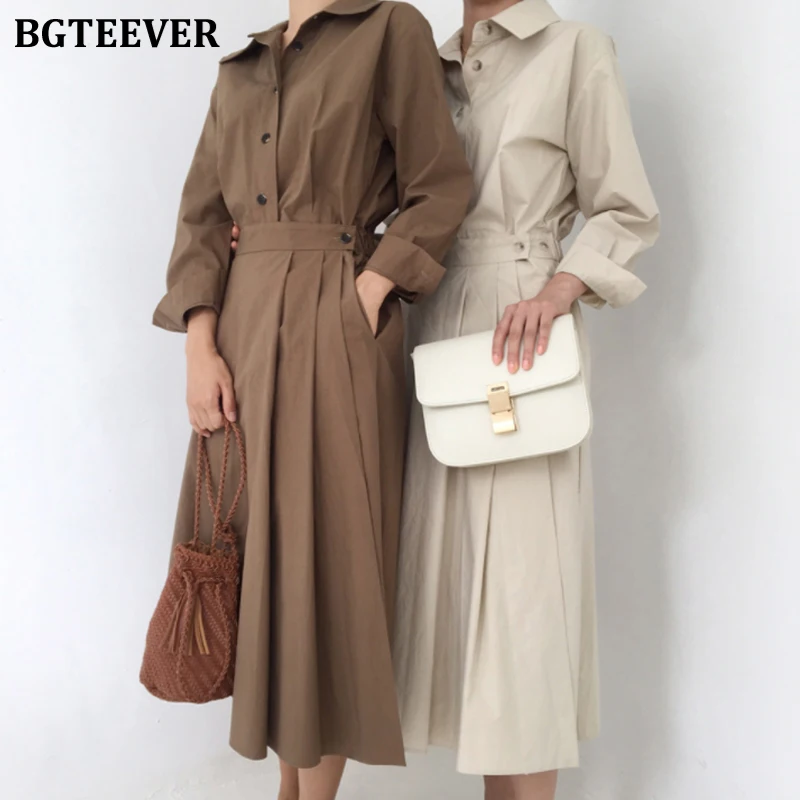 Платье BGTEEVER женское однобортное с длинным рукавом повседневное минималистское