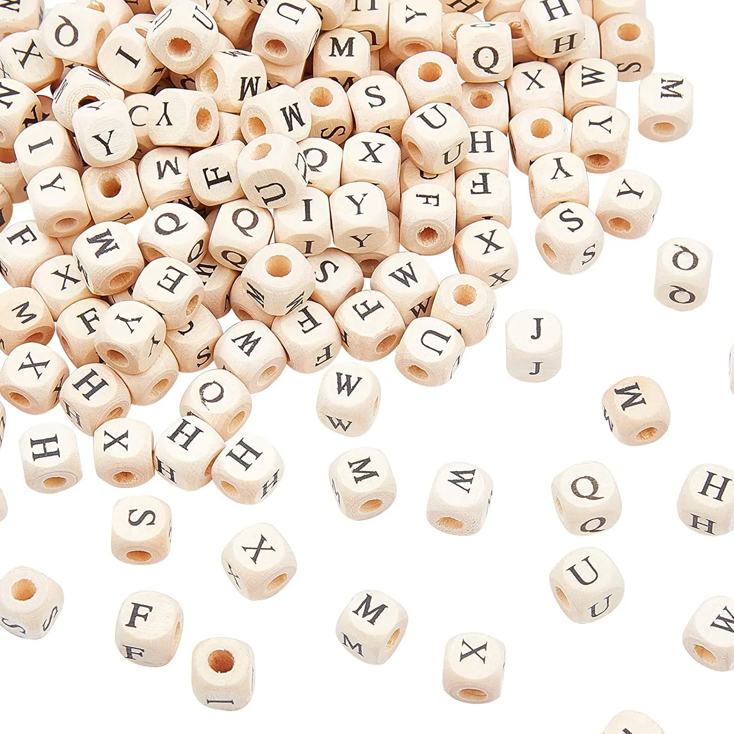 

100pcs/lot 10mm Alphabet Wooden Beads Natural Square Wooden Beads Wooden Loose Beads with Initial Letter for DIY Jeweley Making