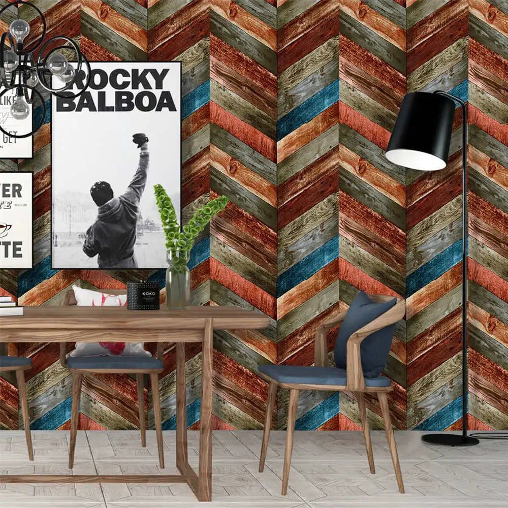 

Peel And Stick Wallpaper Prepasted Wall Paper Self-Adhesive Paper Vintage Multicolored Wood Panel Wallpaper Bathroom Stickers