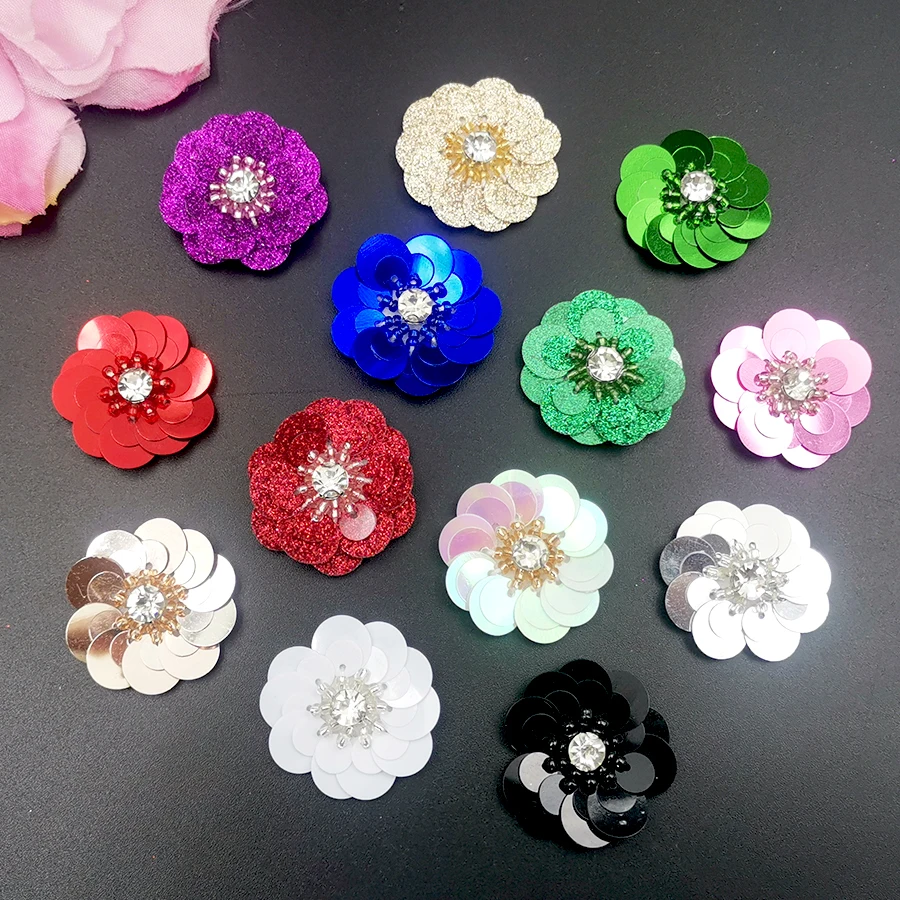 Patchs de fleurs en paillettes 3D faites à la main  10 pièces  pour vêtements  robe de mariée noire