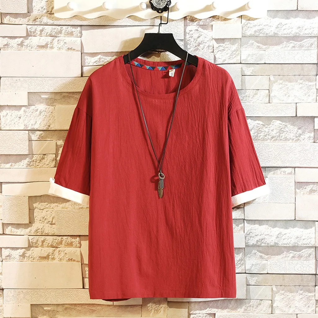 

rorychen Men's Fashion Cotton Linen Short Sleeve T-shirt Tops Newest New Solid T-Shirt Summer Casual Tops Tees O-Neck Male A410